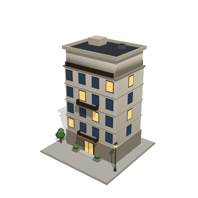 Meadow Apartments low-poly 3D model preview