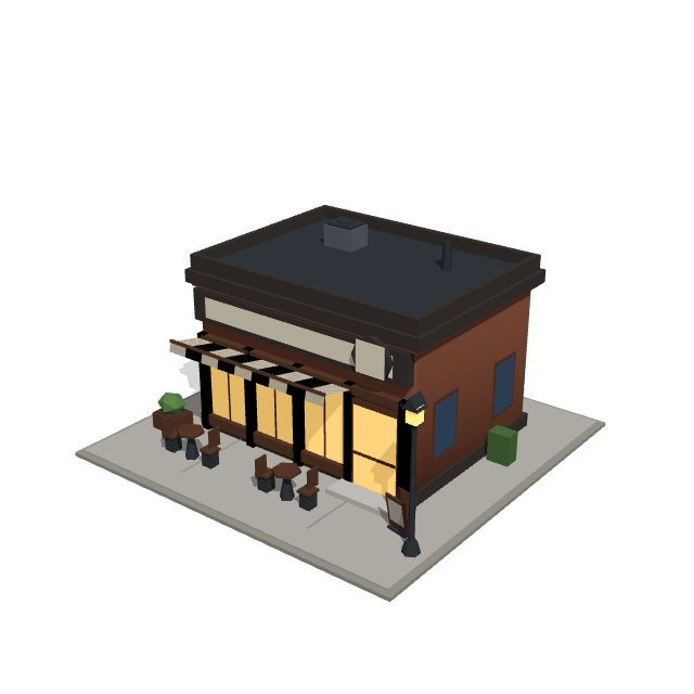 Cornerleaf Café low-poly 3D model preview