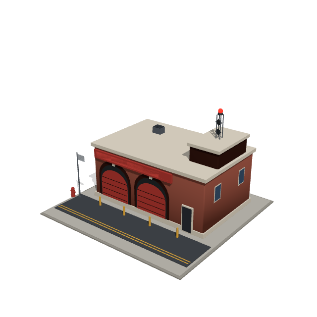 Ember Fire Station low-poly 3D model preview